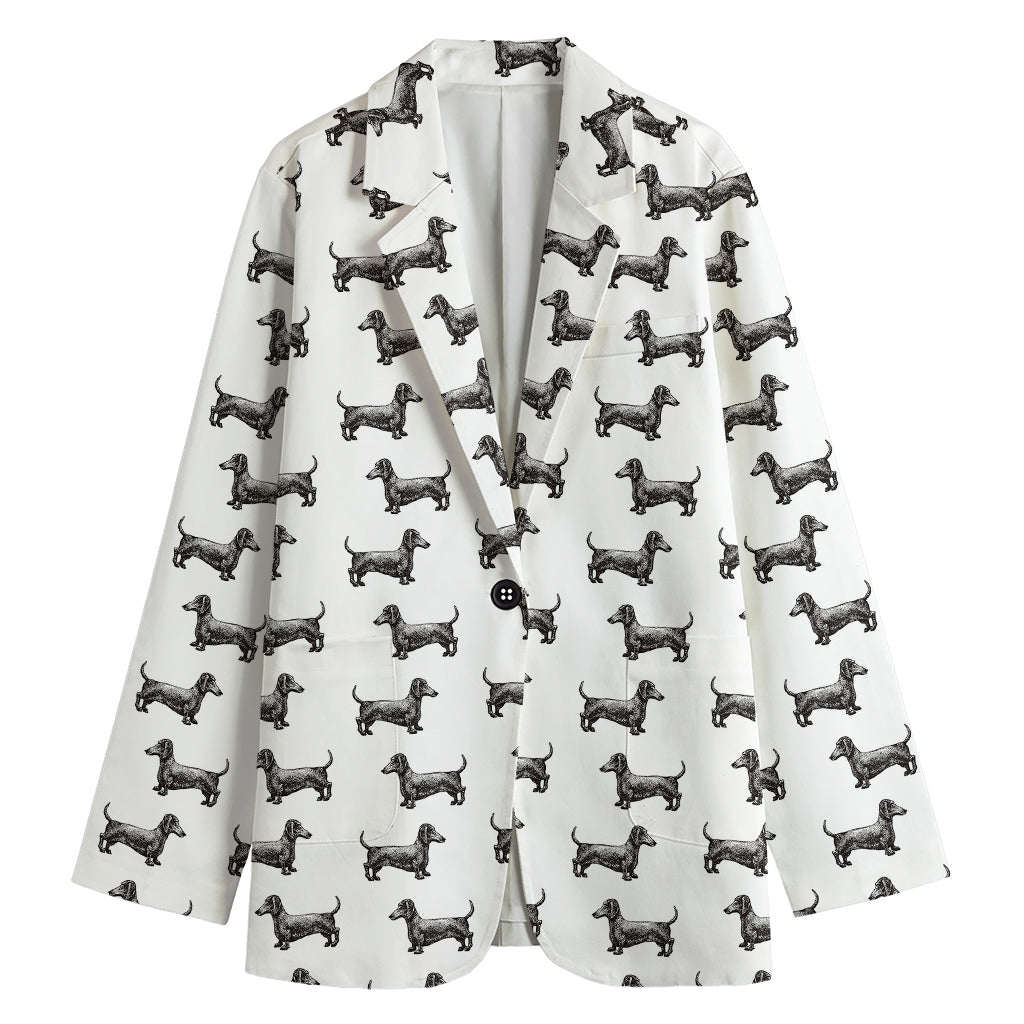 Black And White Dachshund Pattern Print Women's Blazer