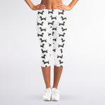 Black And White Dachshund Pattern Print Women's Capri Leggings