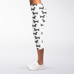 Black And White Dachshund Pattern Print Women's Capri Leggings