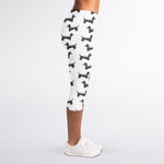 Black And White Dachshund Pattern Print Women's Capri Leggings