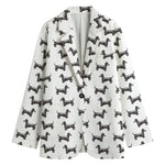 Black And White Dachshund Pattern Print Women's Cotton Blazer