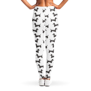 Black And White Dachshund Pattern Print Women's Leggings