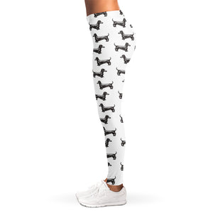 Black And White Dachshund Pattern Print Women's Leggings