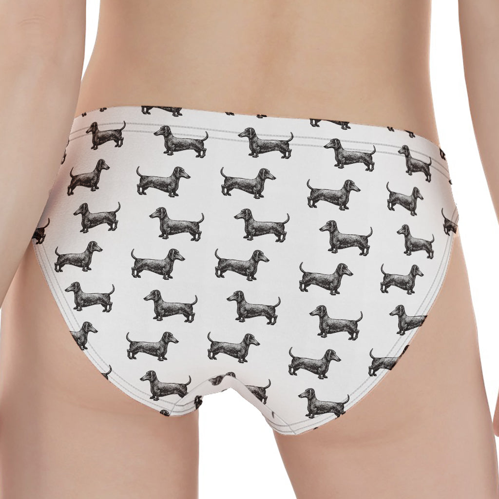 Black And White Dachshund Pattern Print Women's Panties