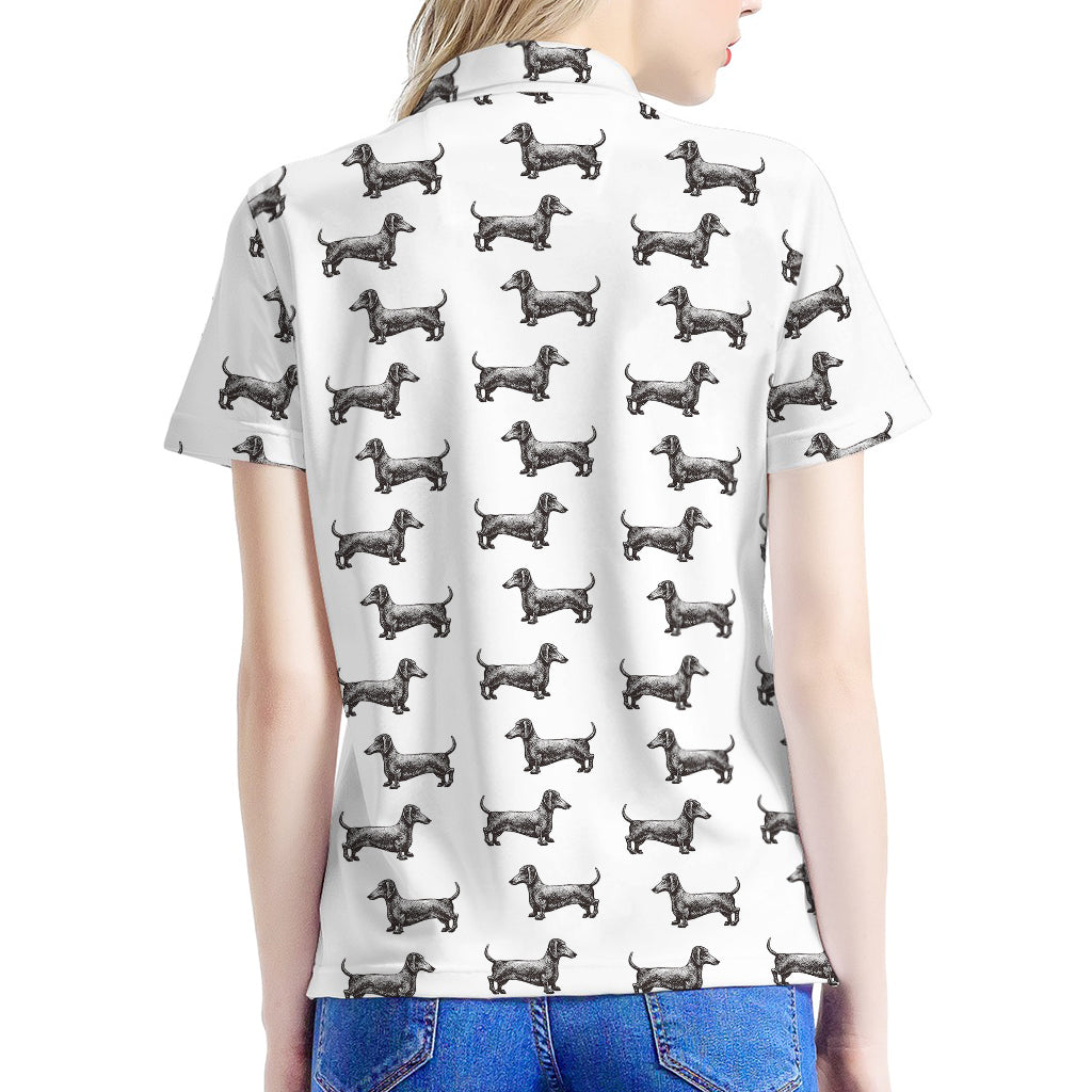 Black And White Dachshund Pattern Print Women's Polo Shirt