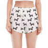 Black And White Dachshund Pattern Print Women's Split Running Shorts