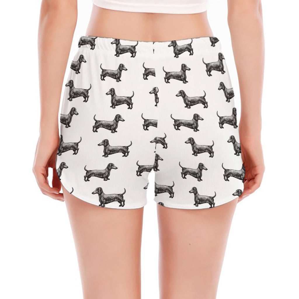 Black And White Dachshund Pattern Print Women's Split Running Shorts