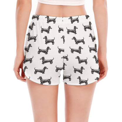 Black And White Dachshund Pattern Print Women's Split Running Shorts