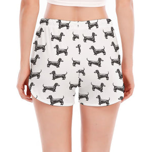 Black And White Dachshund Pattern Print Women's Split Running Shorts