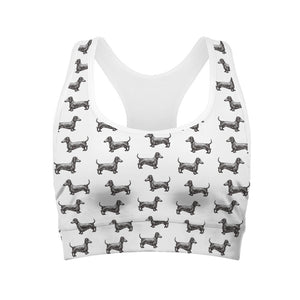 Black And White Dachshund Pattern Print Women's Sports Bra