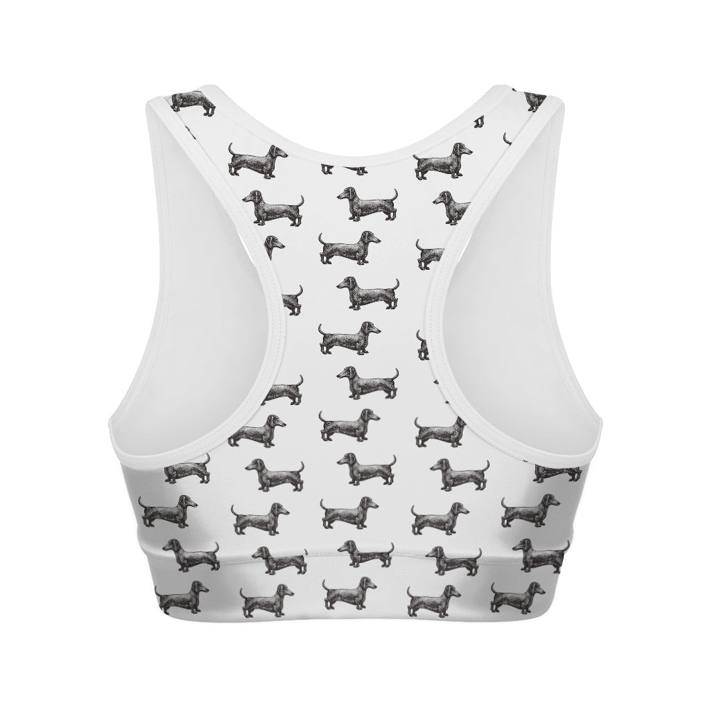 Black And White Dachshund Pattern Print Women's Sports Bra