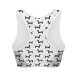 Black And White Dachshund Pattern Print Women's Sports Bra