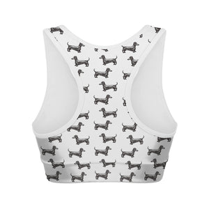 Black And White Dachshund Pattern Print Women's Sports Bra