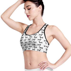 Black And White Dachshund Pattern Print Women's Sports Bra