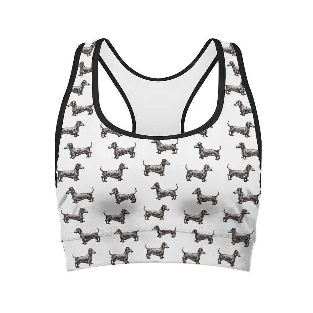 Black And White Dachshund Pattern Print Women's Sports Bra