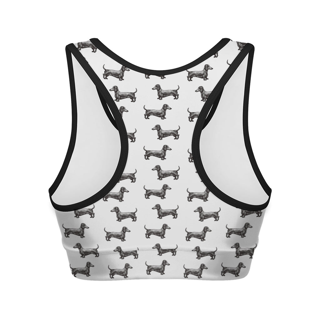 Black And White Dachshund Pattern Print Women's Sports Bra