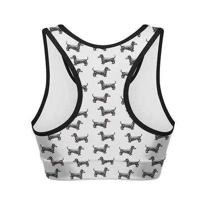Black And White Dachshund Pattern Print Women's Sports Bra