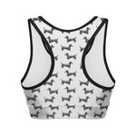 Black And White Dachshund Pattern Print Women's Sports Bra