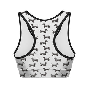 Black And White Dachshund Pattern Print Women's Sports Bra