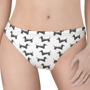 Black And White Dachshund Pattern Print Women's Thong