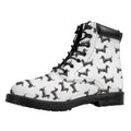 Black And White Dachshund Pattern Print Padded Collar Lace Up Boots
