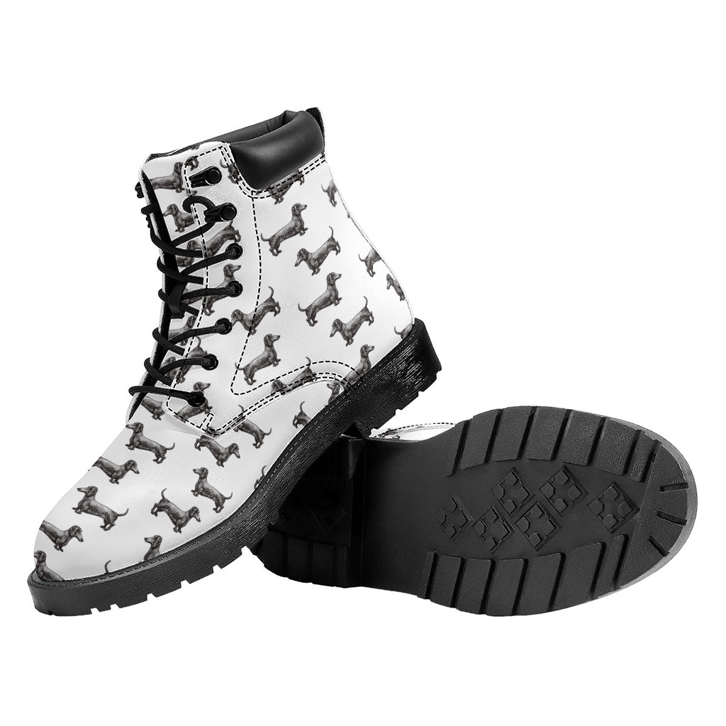 Black And White Dachshund Pattern Print Work Boots