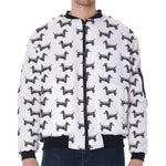 Black And White Dachshund Pattern Print Zip Sleeve Bomber Jacket