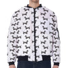 Black And White Dachshund Pattern Print Zip Sleeve Bomber Jacket