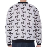 Black And White Dachshund Pattern Print Zip Sleeve Bomber Jacket