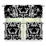 Black And White Damask Pattern Print 3 Piece Kitchen Curtains