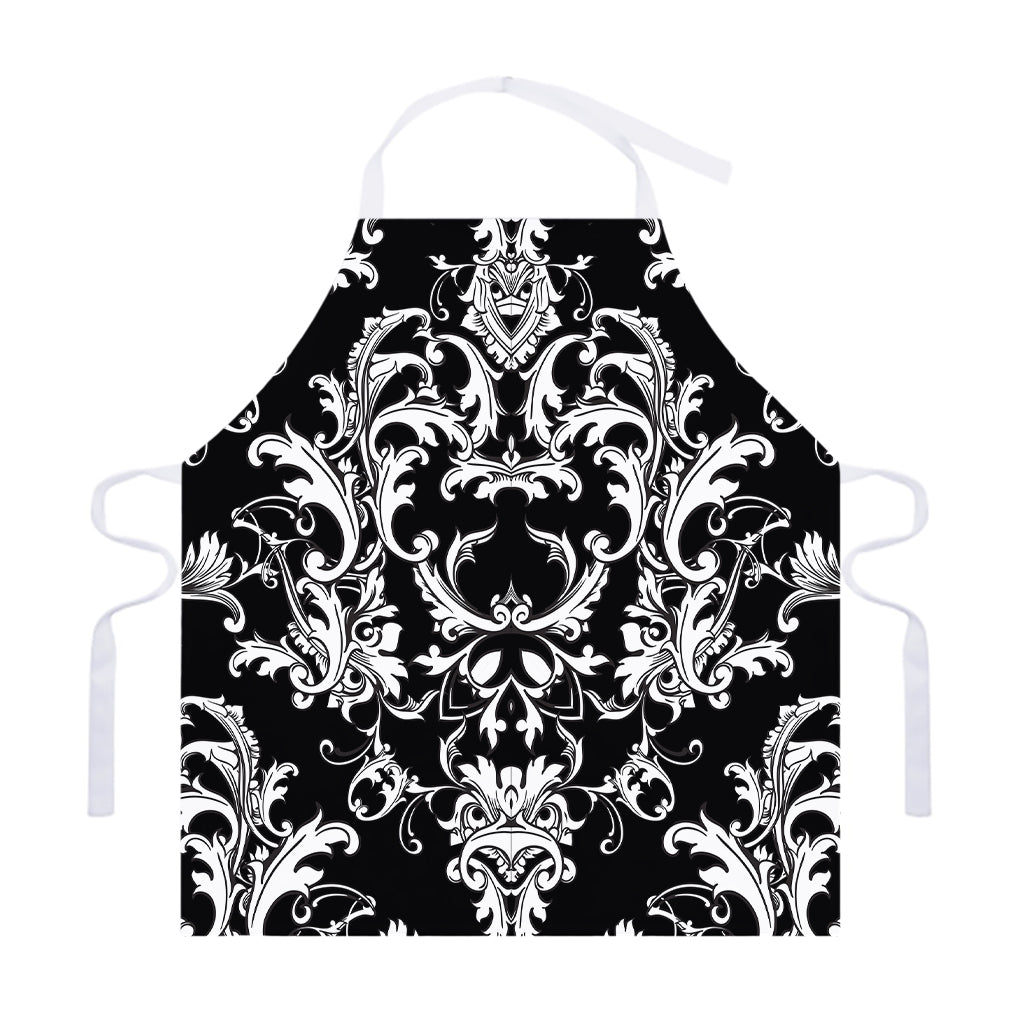 Black And White Damask Pattern Print Adjustable Apron