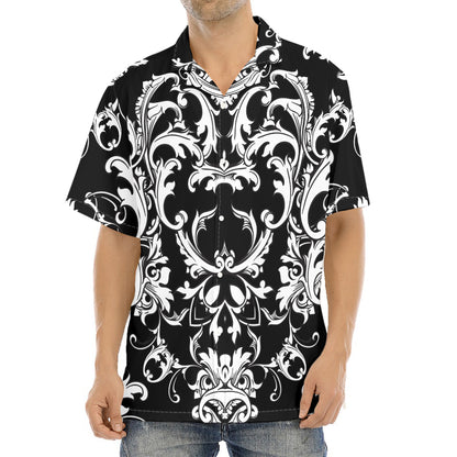 Black And White Damask Pattern Print Aloha Shirt