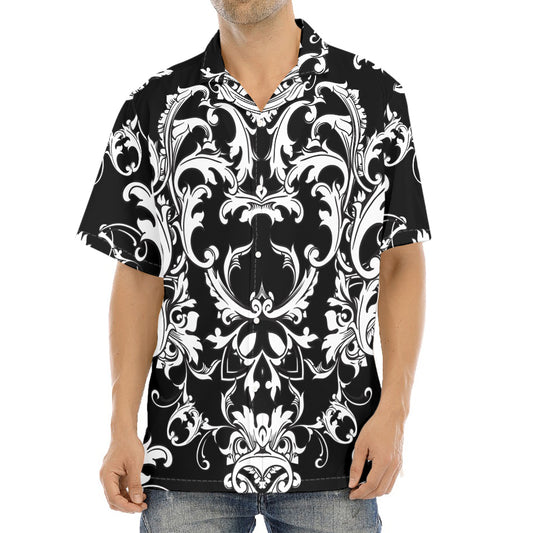 Black And White Damask Pattern Print Aloha Shirt