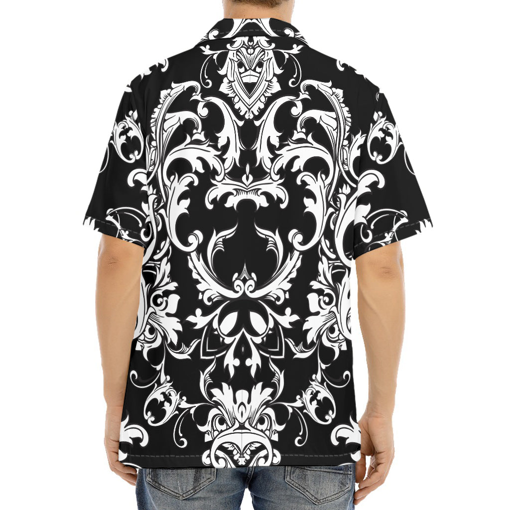 Black And White Damask Pattern Print Aloha Shirt