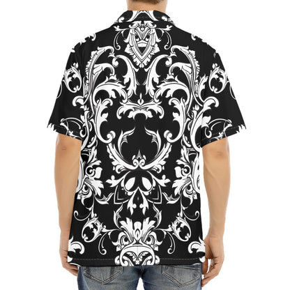 Black And White Damask Pattern Print Aloha Shirt