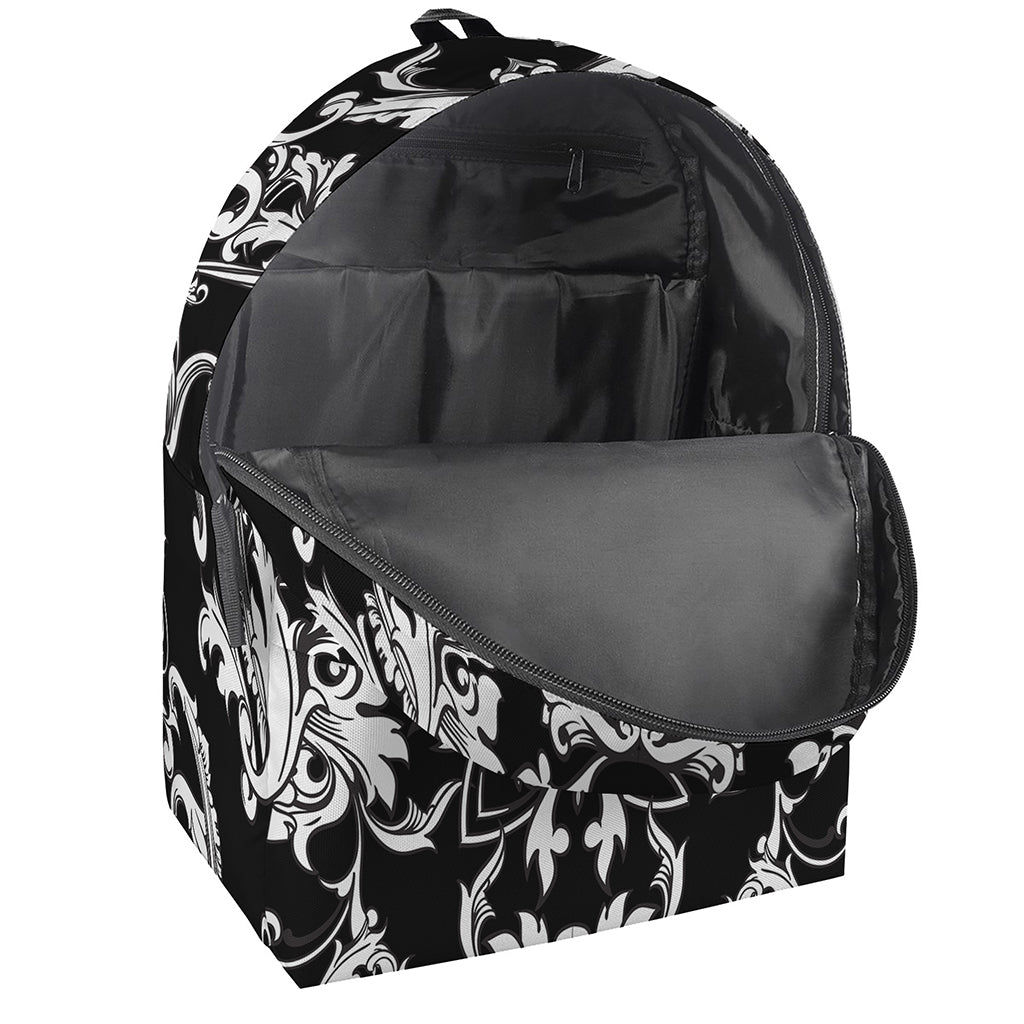 Black And White Damask Pattern Print Backpack