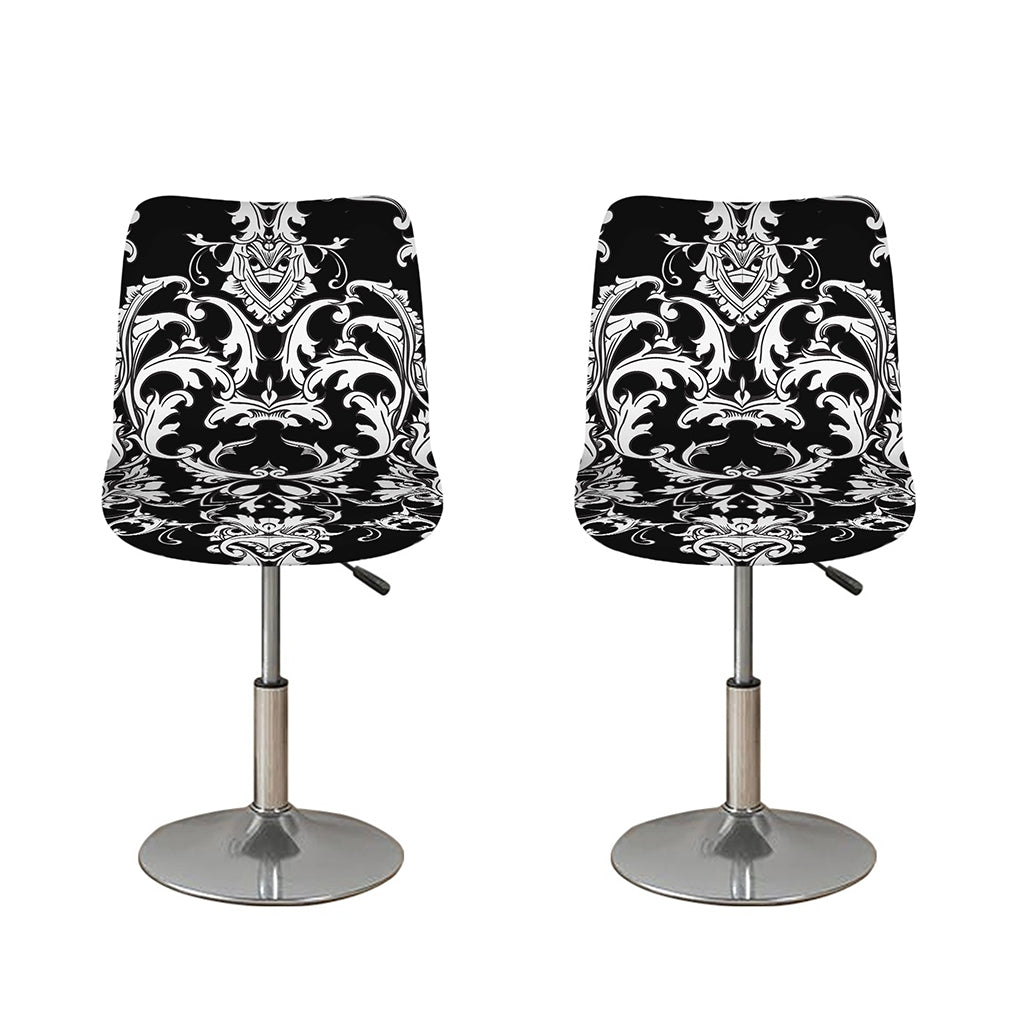 Black And White Damask Pattern Print Bar Stool Covers