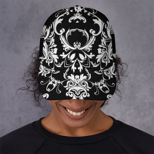 Black And White Damask Pattern Print Baseball Cap
