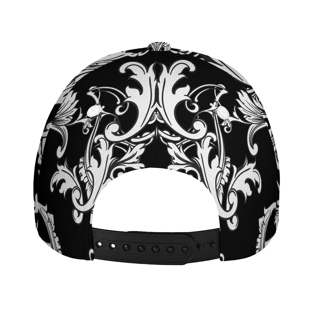Black And White Damask Pattern Print Baseball Cap
