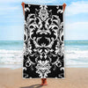 Black And White Damask Pattern Print Beach Towel