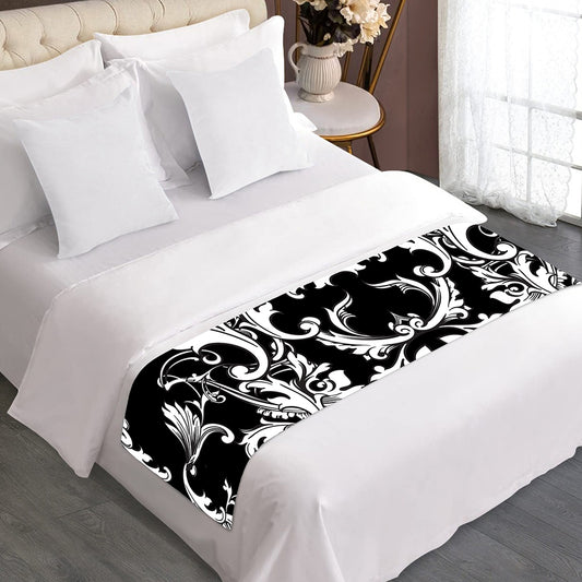 Black And White Damask Pattern Print Bed Runner
