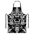 Black And White Damask Pattern Print Bib Apron With Pocket