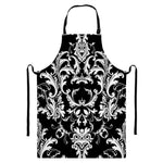 Black And White Damask Pattern Print Bib Apron With Pocket