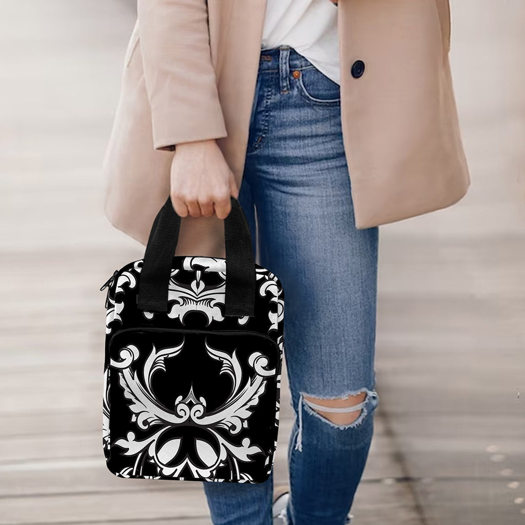 Black And White Damask Pattern Print Bible Tote Bag