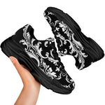 Black And White Damask Pattern Print Black Chunky Shoes