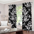 Black And White Damask Pattern Print Dimout Grommet Curtains