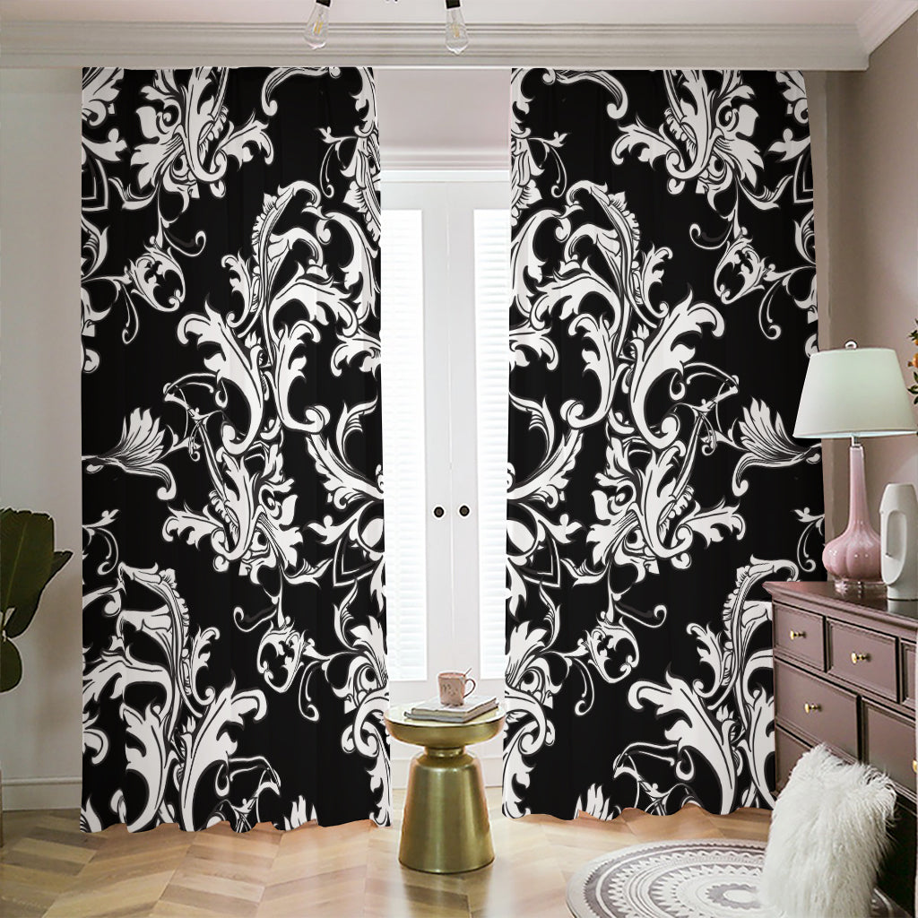 Black And White Damask Pattern Print Blackout Pencil Pleat Curtains