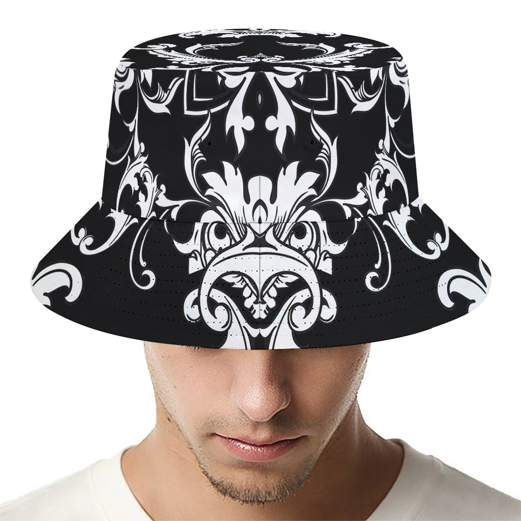 Black And White Damask Pattern Print Bucket Hat