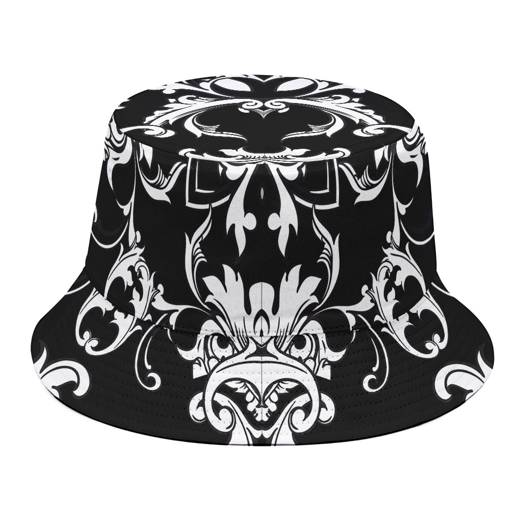 Black And White Damask Pattern Print Bucket Hat
