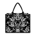 Black And White Damask Pattern Print Canvas Tote Bag